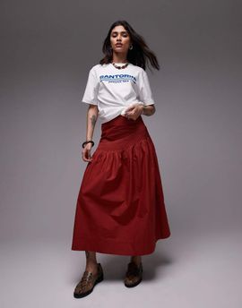 Topshop Topshop pintuck poplin full skirt in red