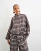 Topshop Topshop plaid funnel neck cinch drop waist hem shirt in brown - 4