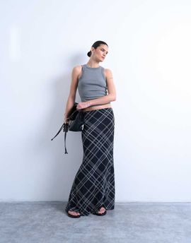Topshop Topshop plaid print maxi skirt in black