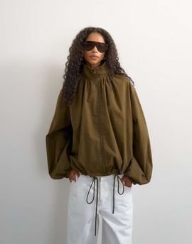 Topshop Topshop pleated funnel neck anorak in khaki green-Brown