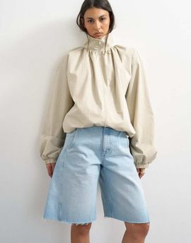 Topshop Topshop pleated funnel neck anorak in stone-Neutral