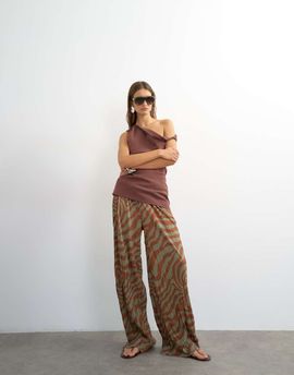 Topshop Topshop plisse pants in brown animal-Multi