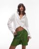 Topshop Topshop plisse wide leg shorts in olive green - 1