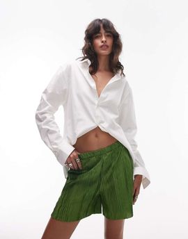 Topshop Topshop plisse wide leg shorts in olive green