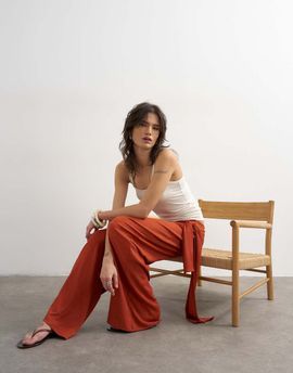 Topshop Topshop plisse wrap scarf detail pants in rust-Red
