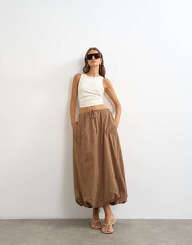 Topshop Topshop poplin bubble hem maxi skirt in chocolate stripe-Brown