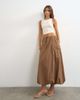 Topshop Topshop poplin bubble hem maxi skirt in chocolate stripe-Brown - 4