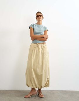 Topshop Topshop poplin bubble hem maxi skirt in stone-Neutral