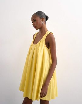 Topshop Topshop poplin full hem pleated mini sundress in lemon-Yellow