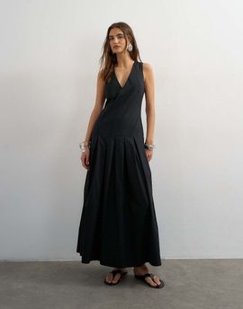 Topshop Topshop poplin structured dropped waist maxi dress in black