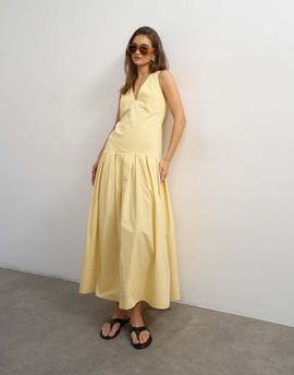 Topshop Topshop poplin structured dropped waist maxi dress in buttermilk-Yellow