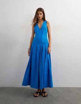Topshop Topshop poplin structured dropped waist maxi dress in cobalt-Blue