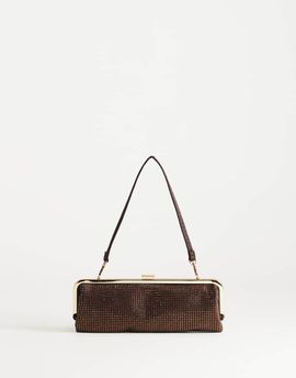 Topshop Topshop Poppy small rectangle clasp shoulder bag in chocolate diamante-Brown