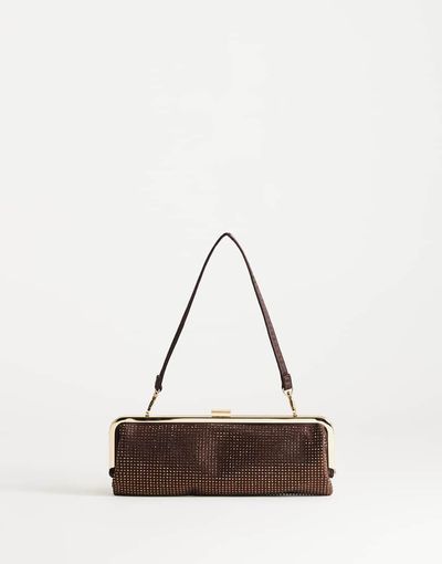 Topshop Topshop Poppy small rectangle clasp shoulder bag in chocolate diamante-Brown