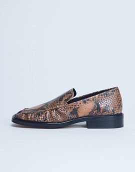 Topshop Topshop Premium Clover real leather loafers with ruched detail in snake print-Multi