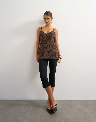 Topshop Topshop premium faux brushed pony structured peplum cami in animal print-Brown