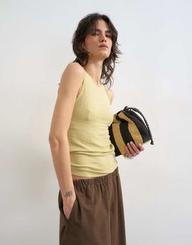 Topshop Topshop premium lyocell blend ribbed racer tank top in soft khaki-Green
