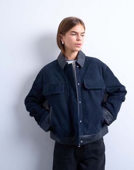 Topshop Topshop premium real suede jacket in blue