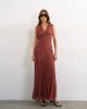 Topshop Topshop premium viscose lace insert pintucked maxi tea dress in rust-Blue - 1
