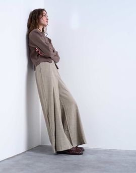 Topshop Topshop premium wrap around extreme wide leg tailored pants in stone-Neutral