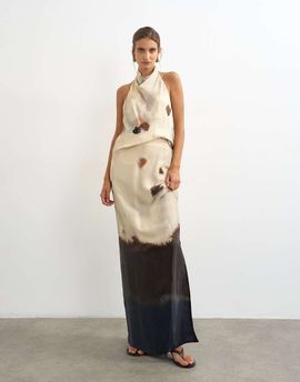 Topshop Topshop printed satin column maxi skirt in abstract print - part of a set-White