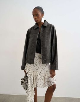 Topshop Topshop PU zip up jacket in washed black
