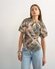 Topshop Topshop puff sleeve wrap hem detail top in green plaid - 1
