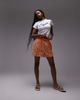 Topshop Topshop pull on gingham textured boxer shorts in orange - 1