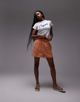 Topshop Topshop pull on gingham textured boxer shorts in orange