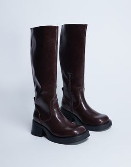 Topshop Topshop Rachel chunky heeled knee boots in chocolate-Brown