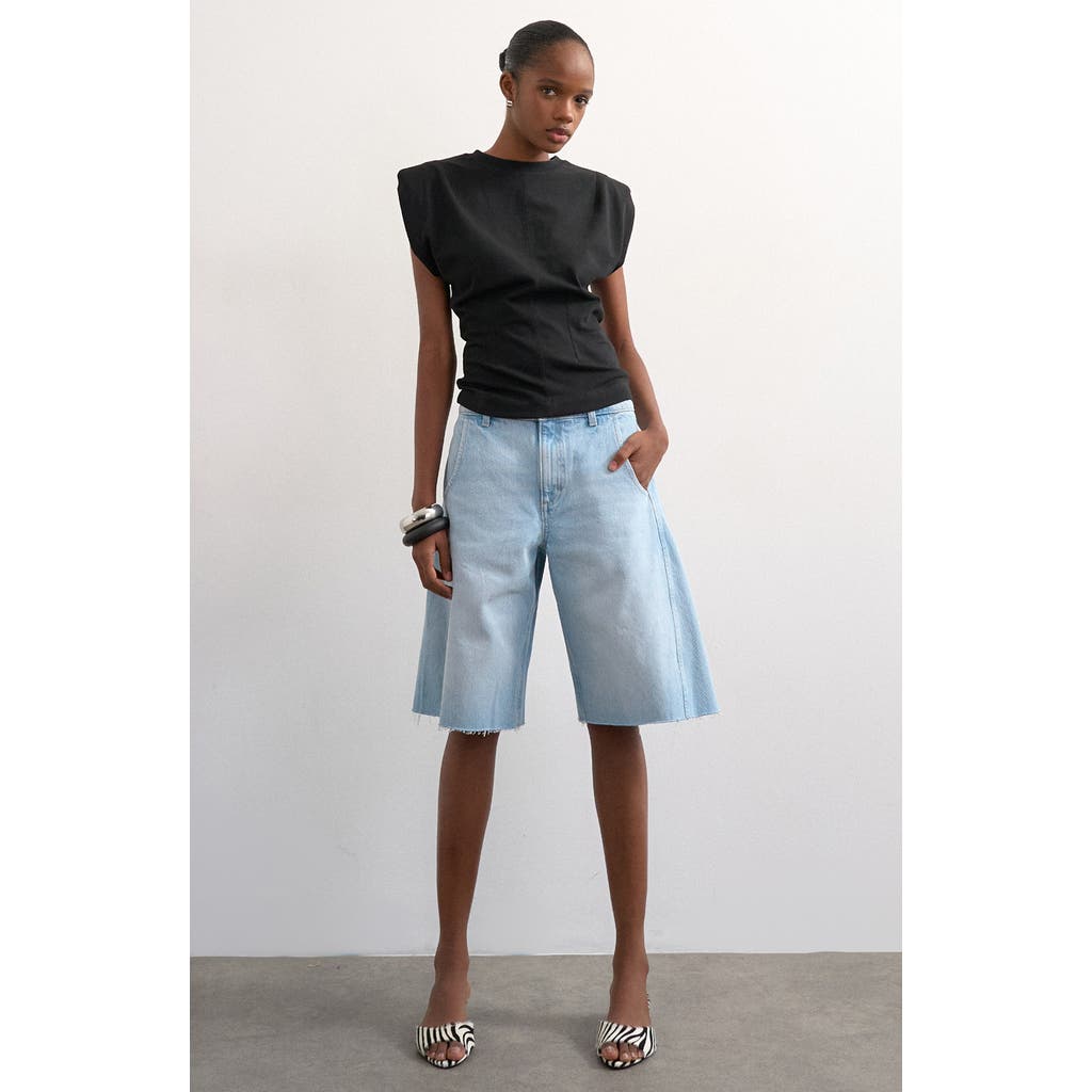 Topshop Topshop Raw Hem Knee Length Denim Barrel Shorts