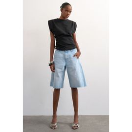 Topshop Topshop Raw Hem Knee Length Denim Barrel Shorts