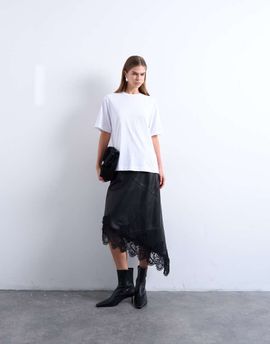 Topshop Topshop real leather lace insert midi skirt in black