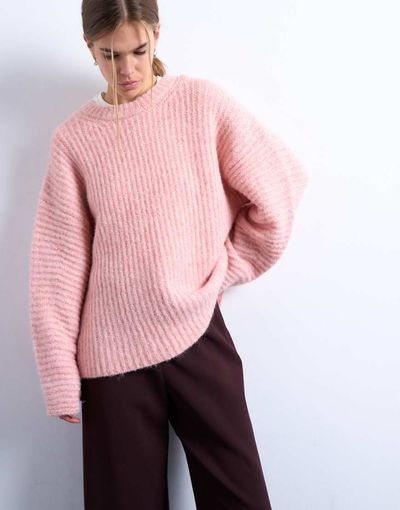 Topshop Topshop rib knit balloon sleeve sweater in pink