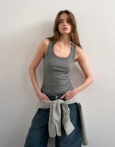 Topshop Topshop rib knit scoop neck tank top in heather gray