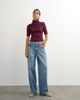 Topshop Topshop rib knit yoke funnel neck top in mulberry-Purple - 2