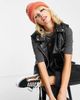 Topshop Topshop ribbed heather beanie in coral-Red - 3