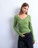 Topshop Topshop ribbed v-neck long sleeve curved hem top in green - 1