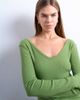 Topshop Topshop ribbed v-neck long sleeve curved hem top in green - 2