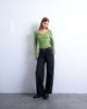 Topshop Topshop ribbed v-neck long sleeve curved hem top in green - 3