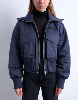 Topshop Topshop ribbed wide collar short bomber jacket in navy