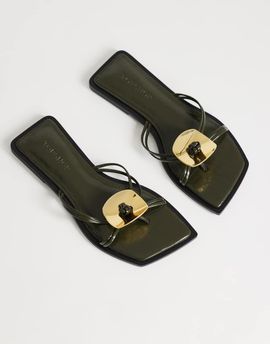 Topshop Topshop Rolo hardware detail flat sandals in olive-Green