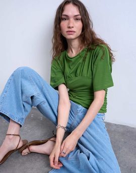 Topshop Topshop ruched detail short sleeve top in green