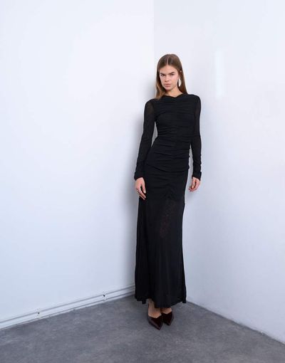 Topshop Topshop ruched front dropped waist maxi dress in black