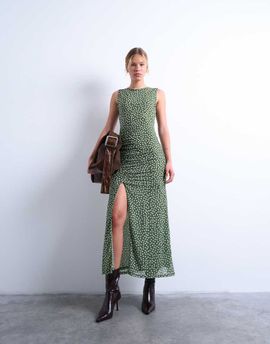 Topshop Topshop ruched polkadot maxi dress in green