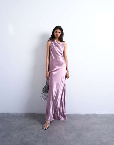 Topshop Topshop ruched side midi dress with drape back detail in dusky purple