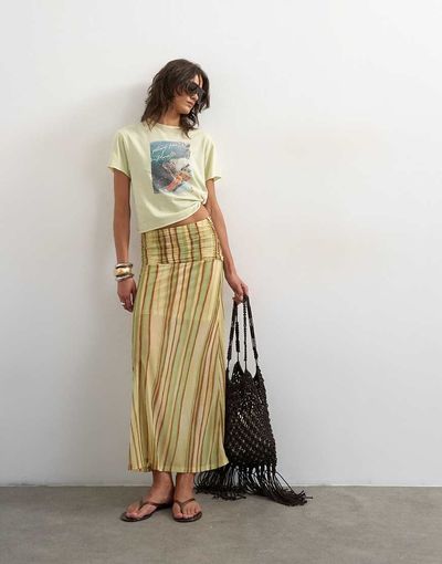 Topshop Topshop ruched striped skirt in green-Multi