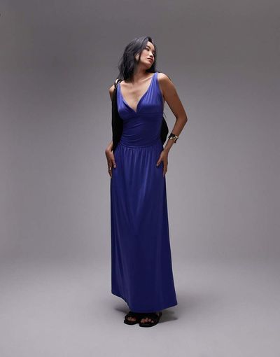 Topshop Topshop ruched waist cami maxi dress in cobalt blue