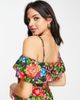 Topshop Topshop ruffle bardot dress with tie shoulder in multi floral - 4