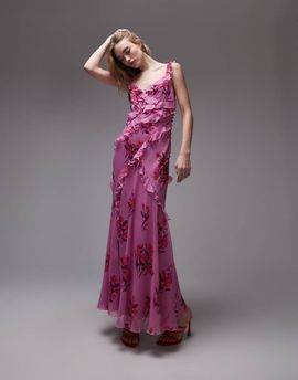 Topshop Topshop ruffle cami maxi slip dress in pink based floral
